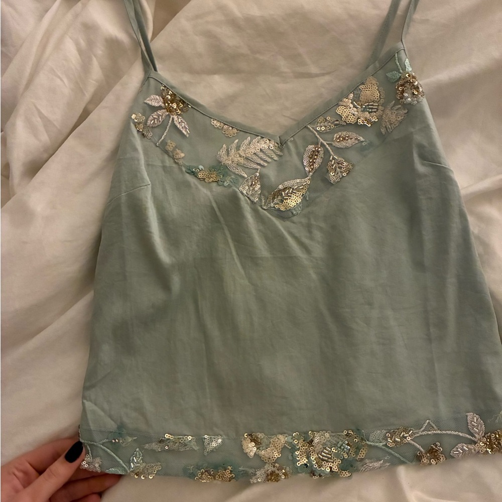 Edikted Mint Green Embellished Silk Tank